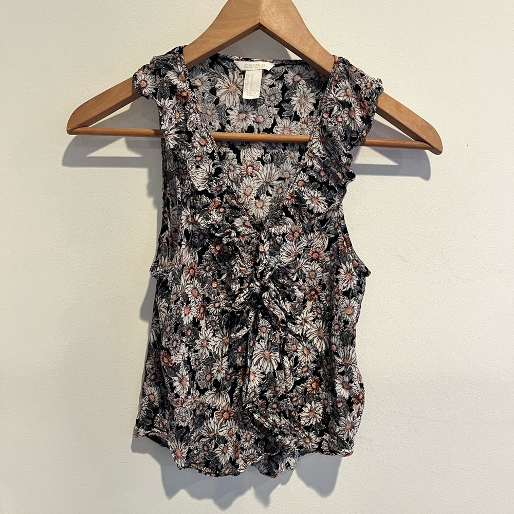 Crop Tie-up Floral Forever 21 Blouse - Size: M